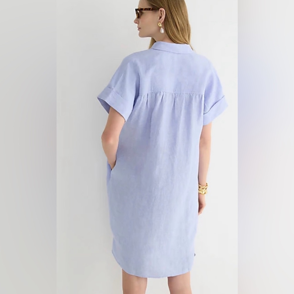 J. Crew Baird McNutt Relaxed Fit Short Sleeve Irish Linen Blue Shirt Dress - Picture 2 of 13